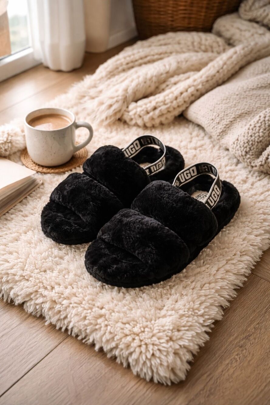 UGG Oh Yeah Slide Shearling Slingback Sandal Womens US 9 EU 40 Black